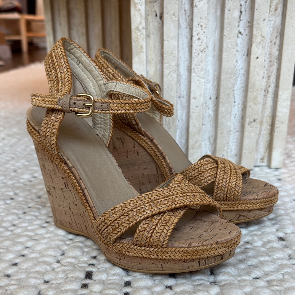 Stuart Weitzman Tan Braided Wedges
